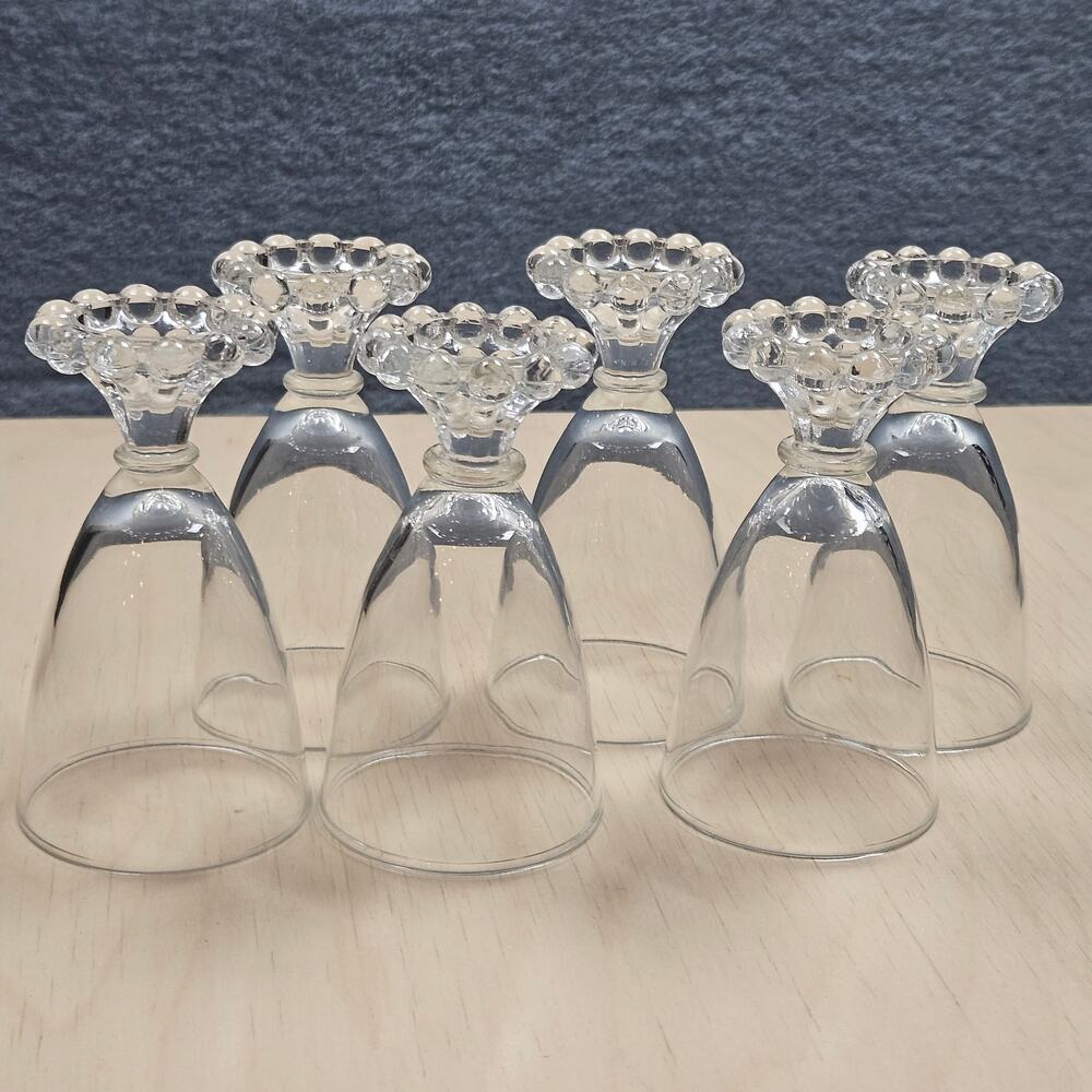 VTG Lot 6 Anchor Hocking Berwick Boopie Juice Wine Glasses MCM Candlewick Beaded